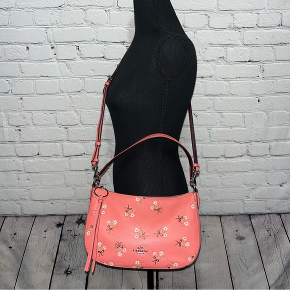 Rare! Coach Sutton Pink Leather Floral Crossbody Bag (Style #55373) - Picture 3 of 17